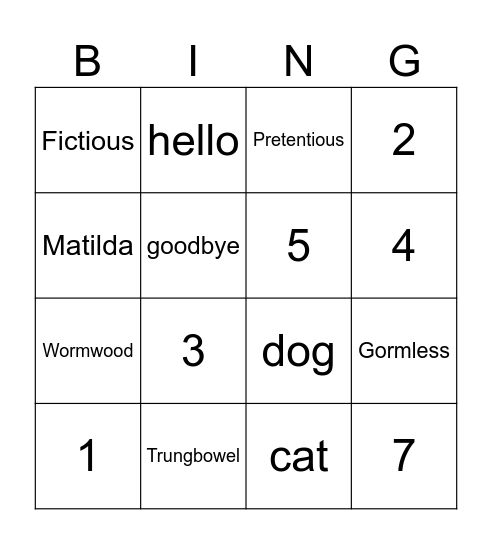 Matilda Bingo Card