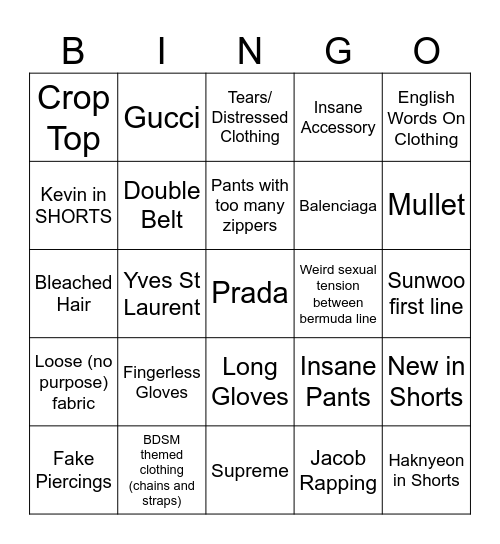 The Boyz Music Video BINGO Card