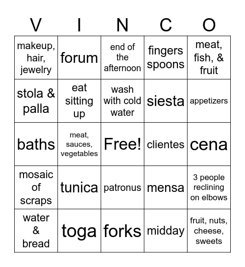 Stage 2 Daily Life Caecilius Bingo Card