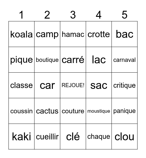 Le K Bingo Card