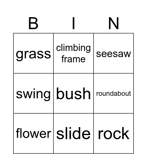 A day in the park Bingo Card