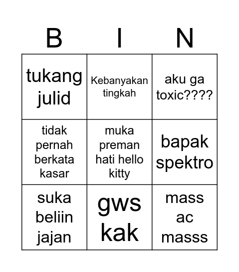 Mas Bimo Bingo Card