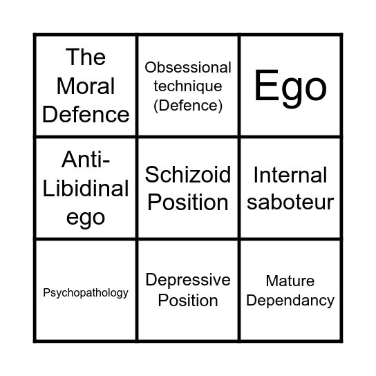 Fairbairn Bingo Card