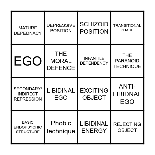 Fairbairn Definition Bingo Card