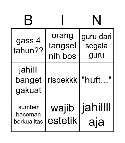 Mas Dheas Bingo Card