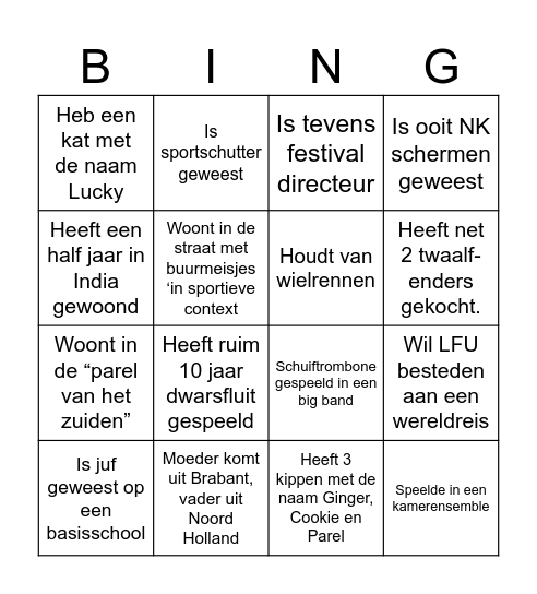 SGBO Wie is Wie Bingoooo!! Bingo Card