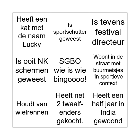 Wie is Wie SGBO Bingooo Bingo Card