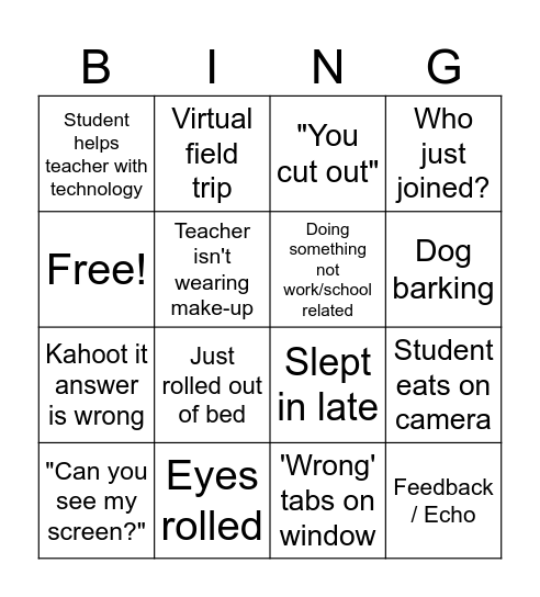 Virtual Classroom Bingo Card