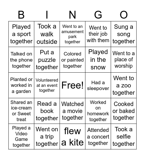 Grandparents Day Bingo Card