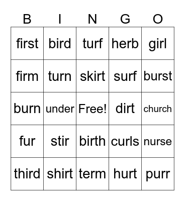 er  ir  ur Bingo Card