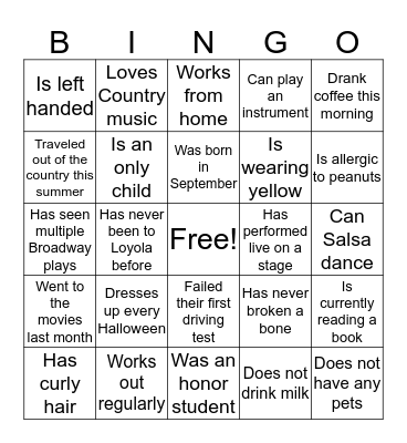 Loyola Bingo Card