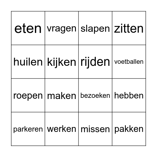werkwoorden Bingo Card