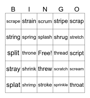 Triple Consonant Blends Bingo Card