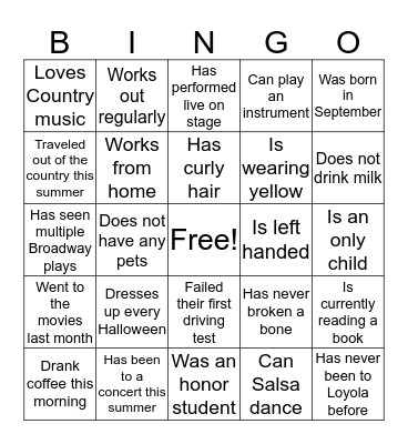Loyola Bingo Card