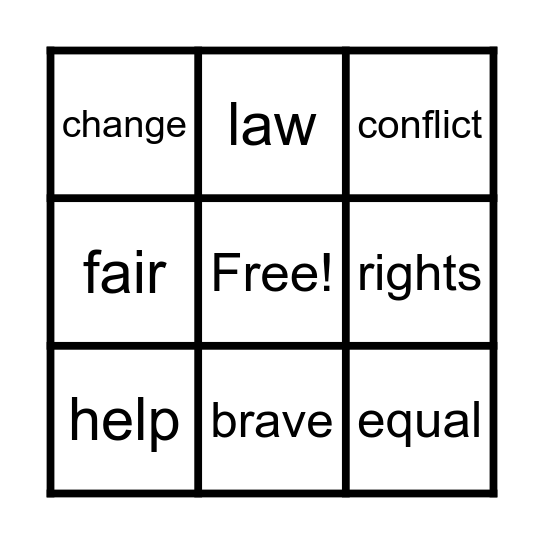 American Peacemakers Vocabulary Bingo Card