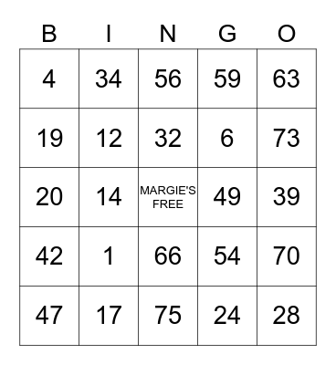 MARGIE'S BINGO Card