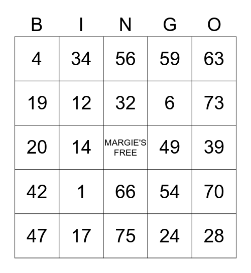 MARGIE'S BINGO Card
