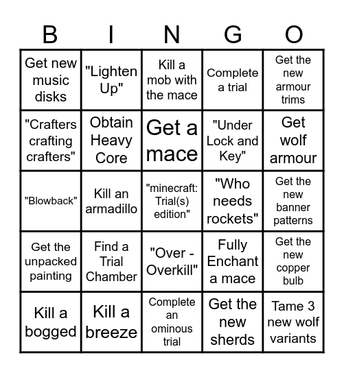 Minecraft 1.21 Bingo Card