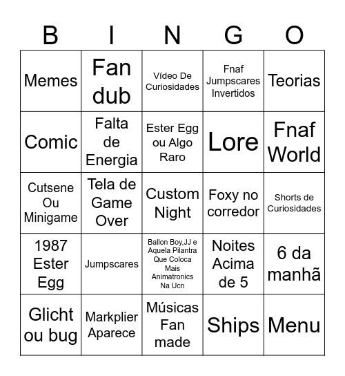 Fnaf Bingo Card