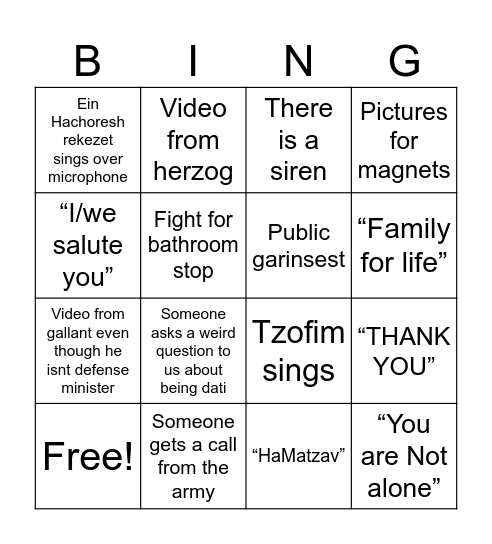 End of perek clita thingy Bingo Card