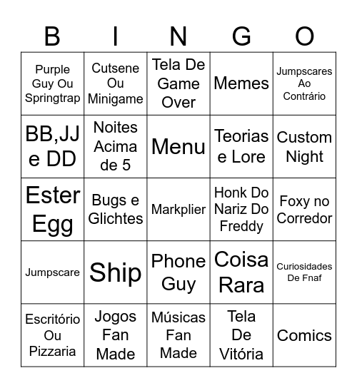 Bingo de Fnaf Bingo Card