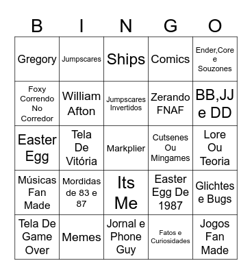 Bingo de Fnaf Bingo Card