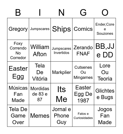 Bingo de Fnaf Bingo Card