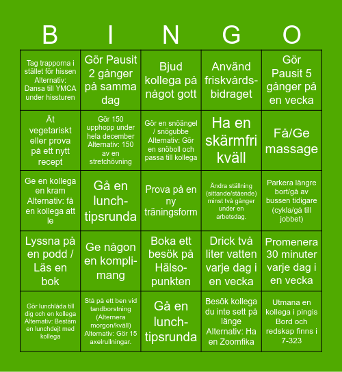 HKR Friskvårdsbingo Card