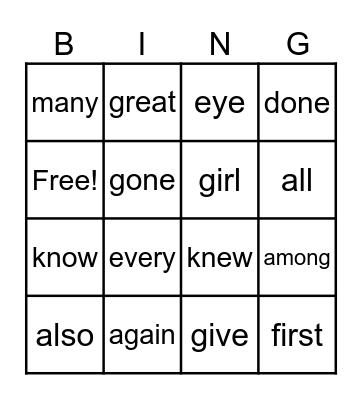 Untitled Bingo Card