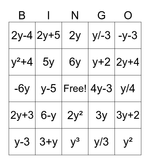 Verbal Expressions Bingo Card