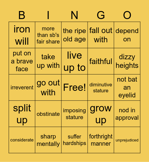 focus 5 u1 Bingo Card