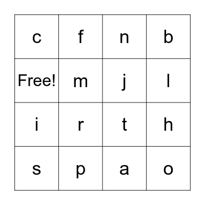 First letters Bingo Card