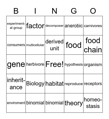 Life Science Bingo Card