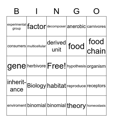 Life Science Bingo Card