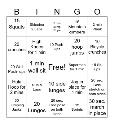 Fitness Bingo!! Bingo Card