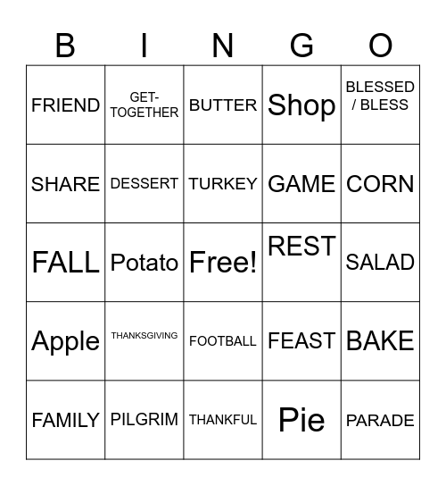 Thanksgiving Bingo Card