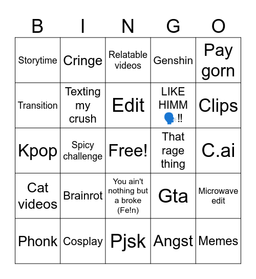 Tiktok Bingo Card