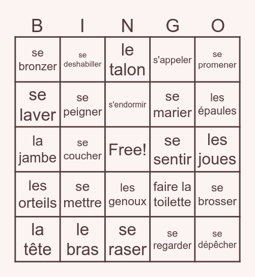 Verbes réflexifs  REC Bingo Card