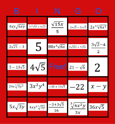 Algebra 2: 5.1-5.3 Review Bingo Card