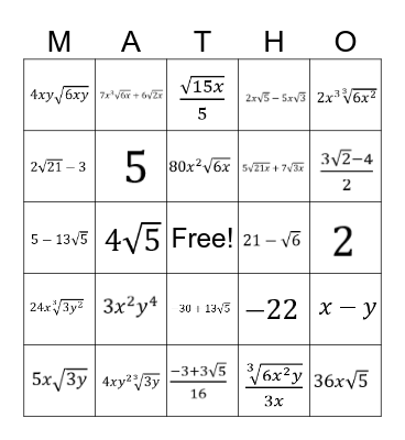 Algebra 2: 5.1-5.3 Review Bingo Card