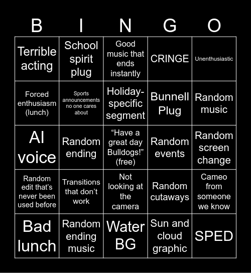 Bulldog Bulletin Bingo Card