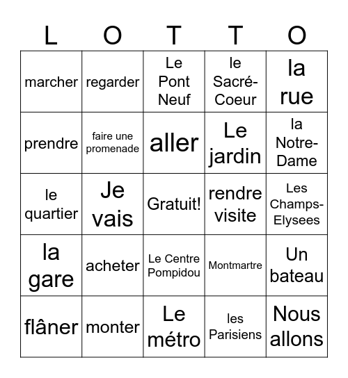 Paris Bingo Card