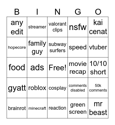Untitled Bingo Card