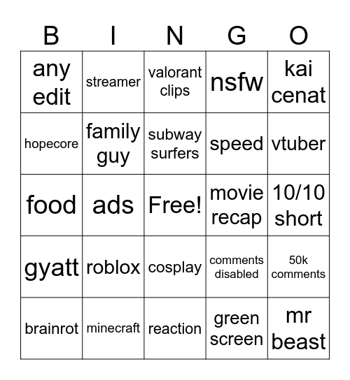 Untitled Bingo Card