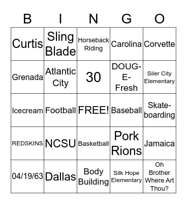 Doug's 50! Bingo Card