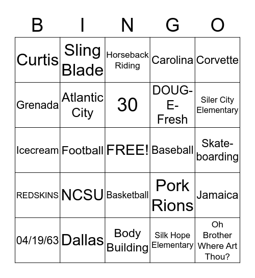 Doug's 50! Bingo Card