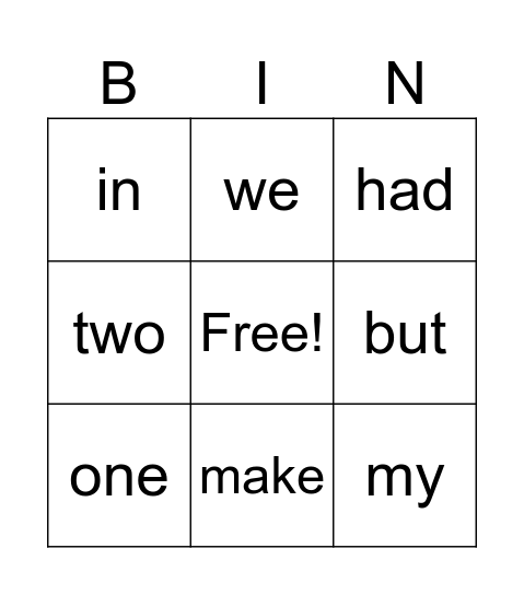 Kinder sight words period 1 Bingo Card