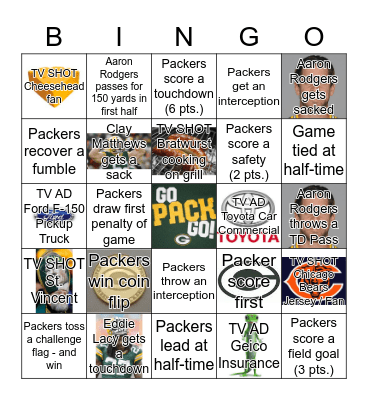 Packer Bingo Card