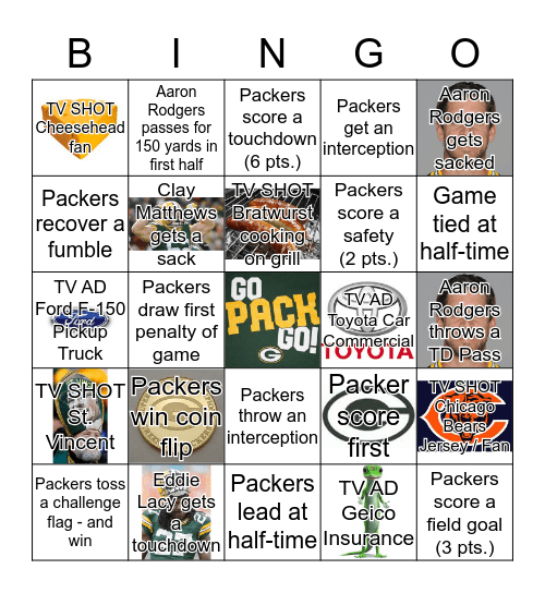 Packer Bingo Card