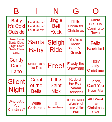 Christmas Music Bingo Card